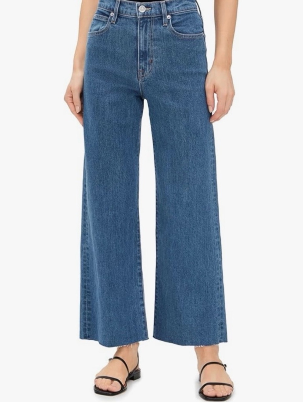 SLVRLAKE Grace Cropped Wide Leg Raw Hem Denim Jeans Size 29
